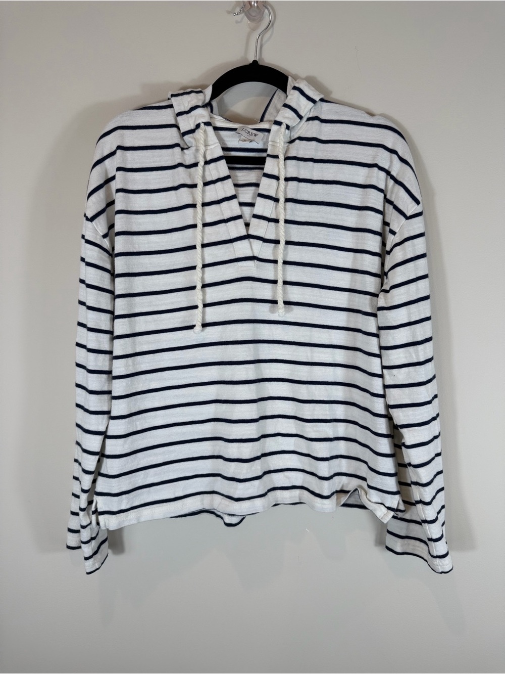 J. Crew Women’s White & Navy Striped Hooded Cotton Pullover Size Large